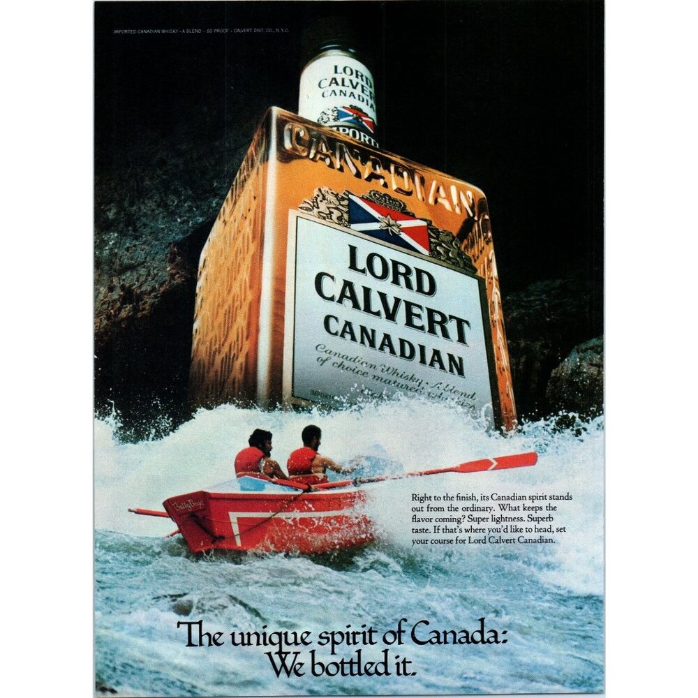 1979 Lord Calvert Canadian Whiskey Vintage Print Ad Red Boat Rafting Wall Art